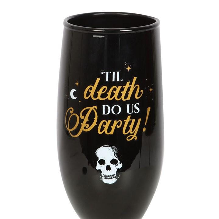 Til death do us party black and gold champagne flutes - Twin pack