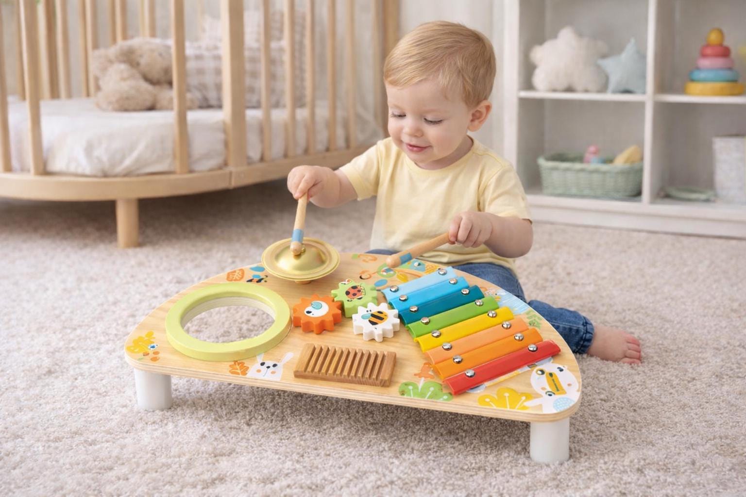 Wooden Multifunction Music Centre Toy – Montessori Musical Activity Toy for Toddlers 2 years+