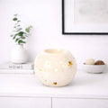 White Iridescent Star Oil Burner & Wax Melter | Ceramic Wax Warmer with Cut-Out Stars | Relaxing Aromatherapy Gift
