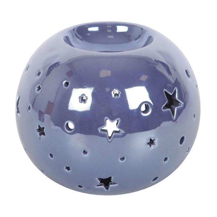 Purple Iridescent Star Oil Burner & Wax Melter | Ceramic Wax Warmer with Cut-Out Stars | Relaxing Aromatherapy Gift