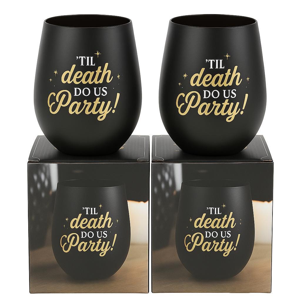 Till Death Do Us Party  Black Stemless Wine Glasses – Twin Pack