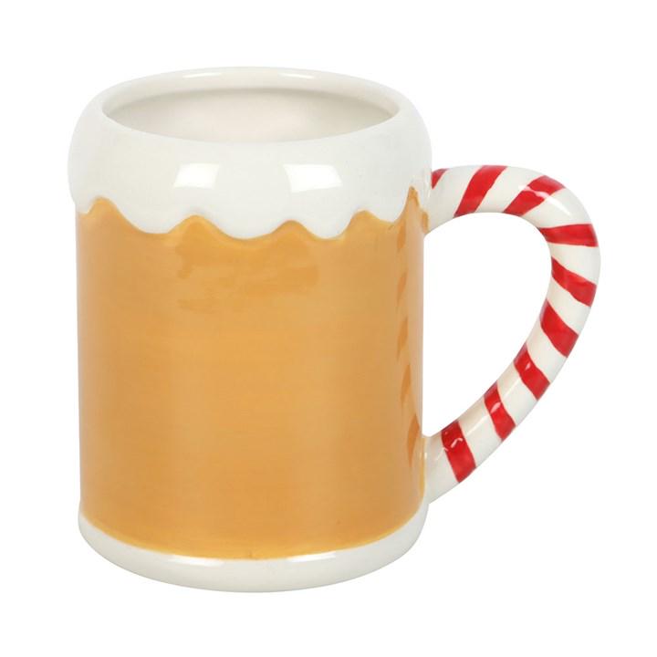 Gingerbread House Mug with Candy Cane Handle • Christmas Ceramic Mug • Festive Winter Drinkware