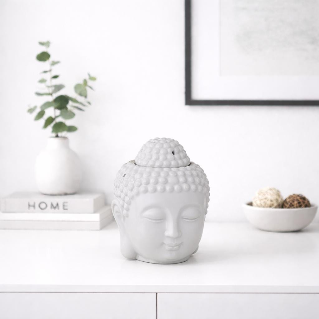 Grey Ceramic Buddha Head Oil & Wax Burner  | Meditation Home Decor Gift