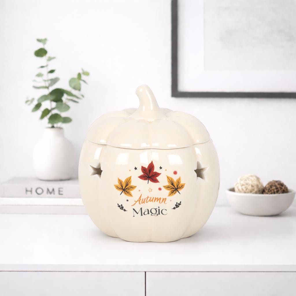 Autumn Magic Pumpkin Oil Burner • Ceramic Pumpkin Wax Melt Warmer • Star Cutout