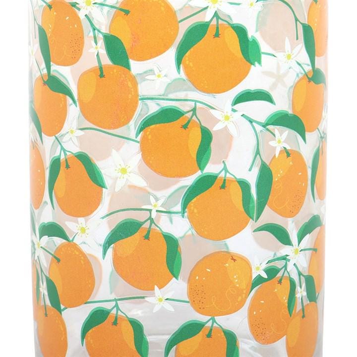 Orange Print Can Style Glass, Summer Orange Cup, Citrus Kitchen Decor, Iced Coffee Glass