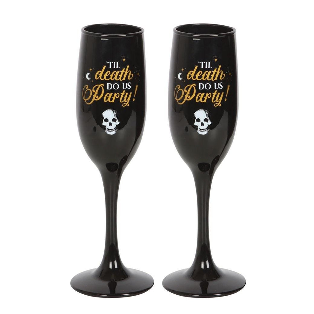 Til death do us party black and gold champagne flutes - Twin pack