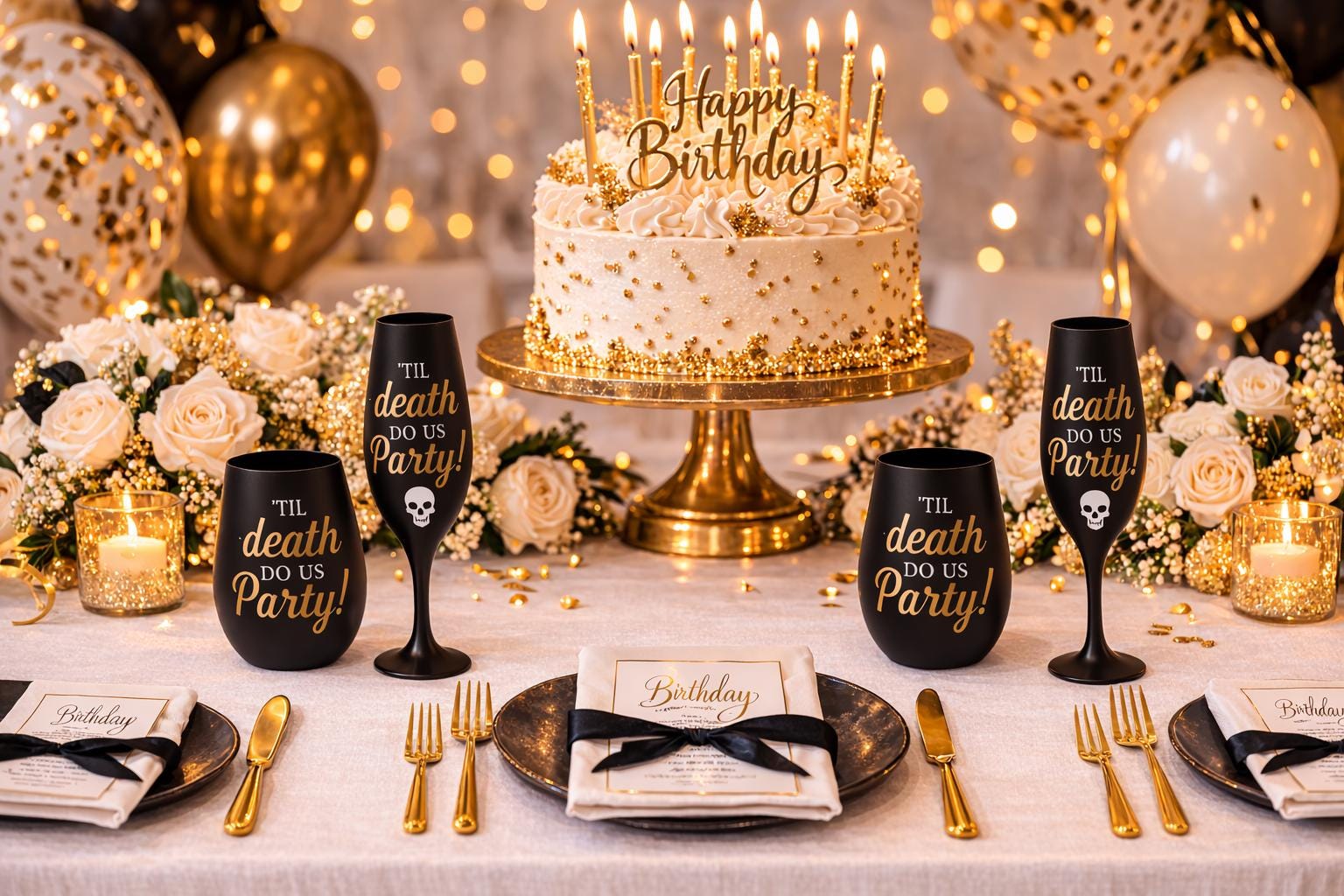 Til Death Do Us Party Glass Set | Champagne Flutes & Wine Glasses Pack