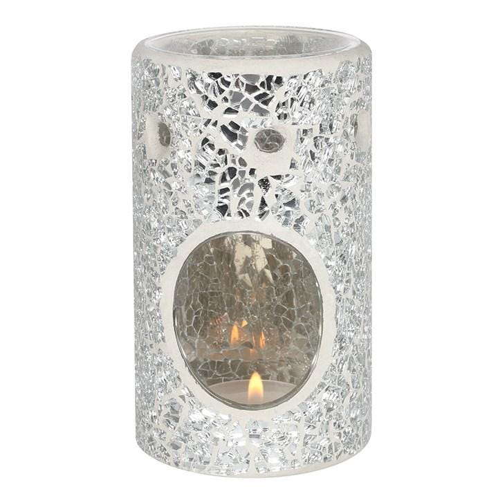 Silver Crackle Glass Oil Burner | Mosaic Wax Warmer