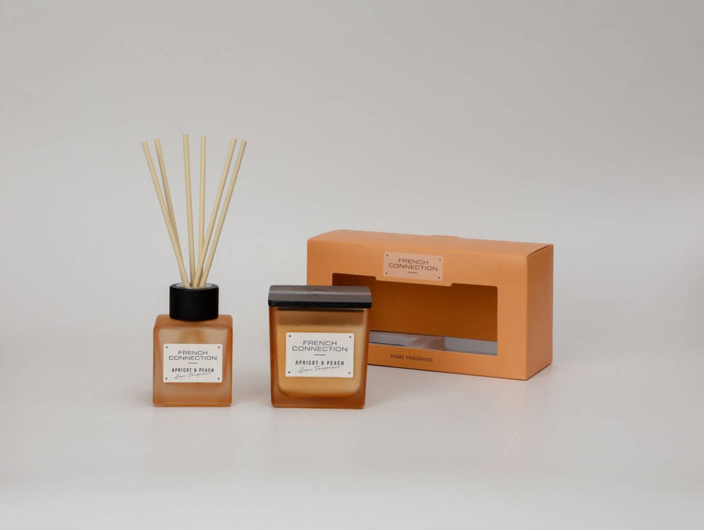 Square Apricot & Peach Candle and Reed Diffuser Set