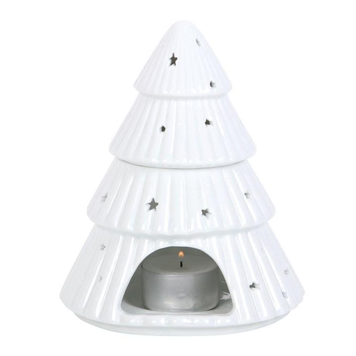 White Ceramic Christmas Tree Wax Melt & Oil Burner •  Winter Home Decor • Ideal Festive Gift