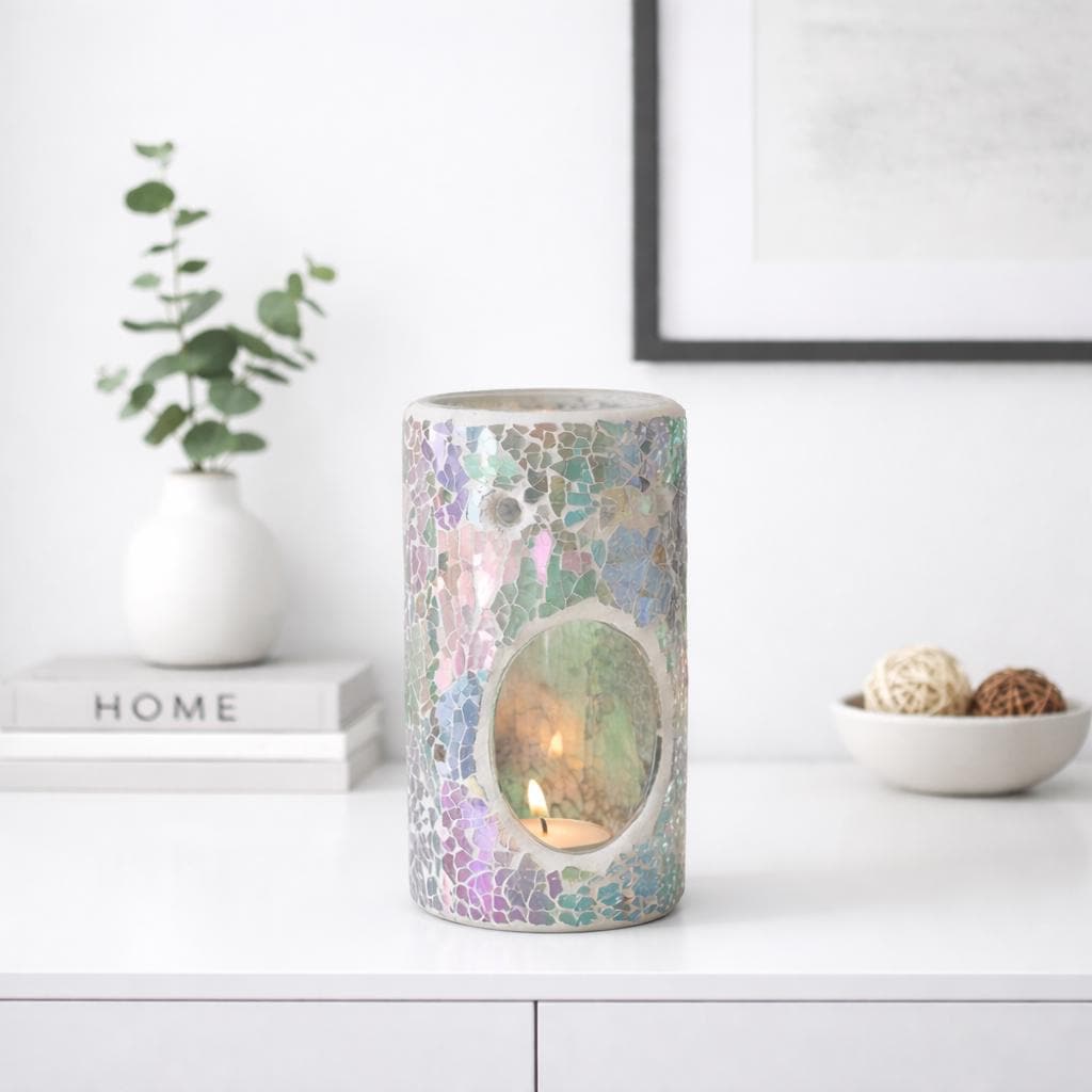 Iridescent Blue Crackle Glass Oil Burner | Mosaic Wax Warmer
