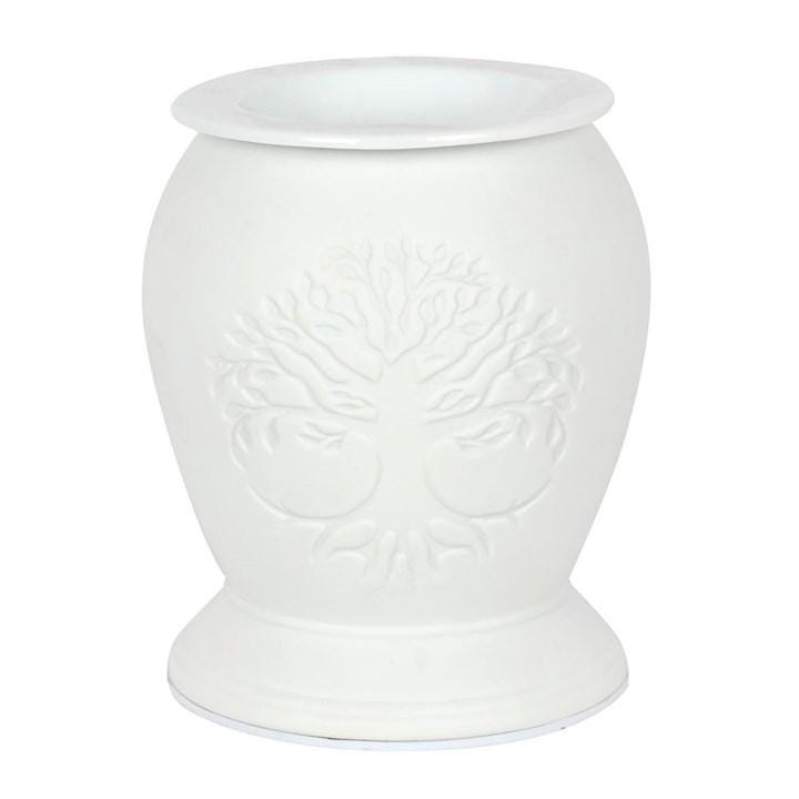 Tree of Life Electric Oil Burner – White Ceramic Wax Melt Warmer | Illuminated Spiritual Home Decor