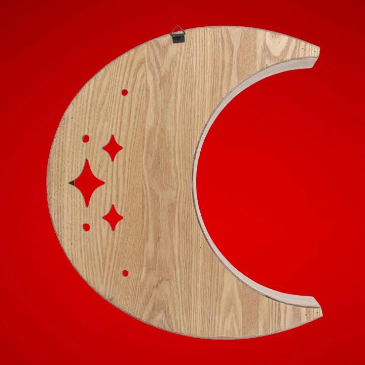 Wooden Crescent Moon Wall Shelf | Spiritual & Celestial Home Shelf | Nursery, Crystal or Altar Display