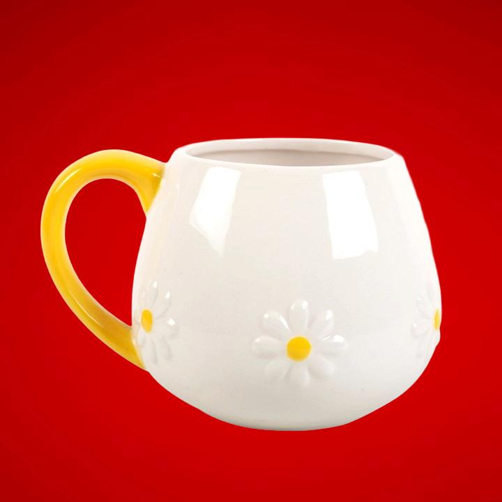 Set of 2 Daisy Rounded Mugs with Free Matching Coasters, Giftable, Spring Kitchen Decor