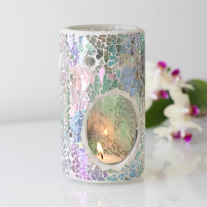 Iridescent Blue Crackle Glass Oil Burner | Mosaic Wax Warmer
