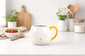 Ceramic Daisy Rounded Mug with Yellow Handle & Free Matching Coaster