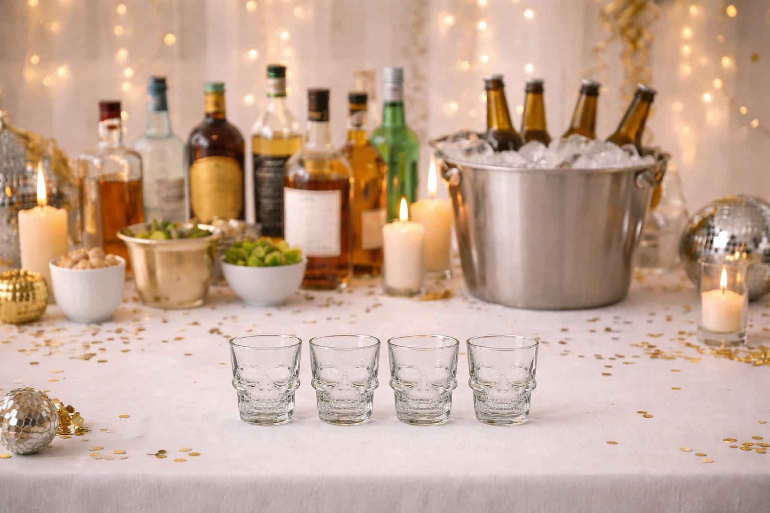 Set of 4 Skull Shaped Shot Glasses | Barware Gift Set