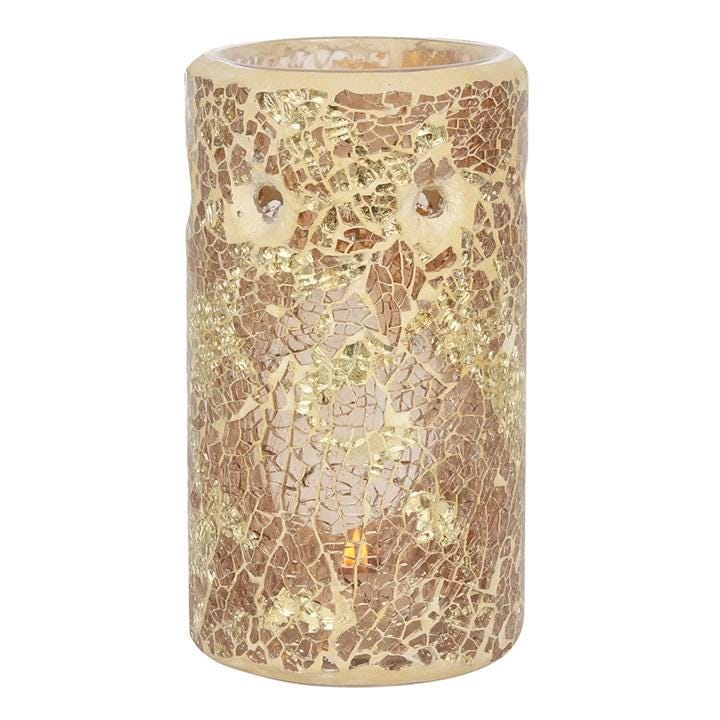 Gold Pillar Crackle Glass Oil Burner | Mosaic Wax Warmer