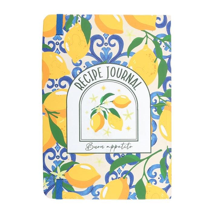 Italian Lemon Print A5 Recipe Journal, Mediterranean Kitchen Notebook, Food Lover Gift