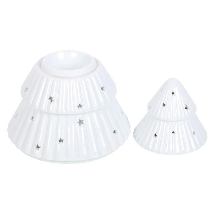 White Ceramic Christmas Tree Wax Melt & Oil Burner •  Winter Home Decor • Ideal Festive Gift