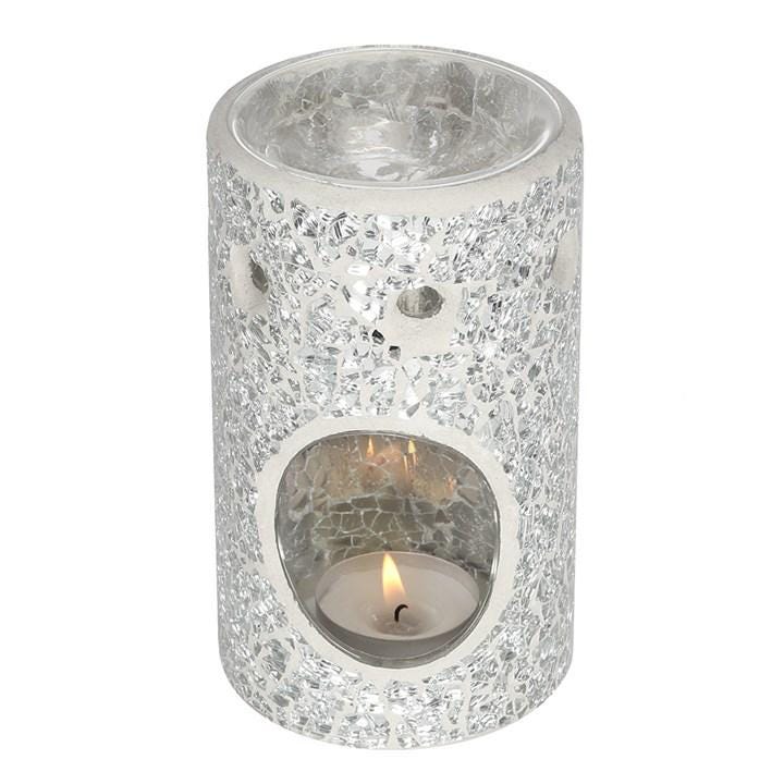 Silver Crackle Glass Oil Burner | Mosaic Wax Warmer