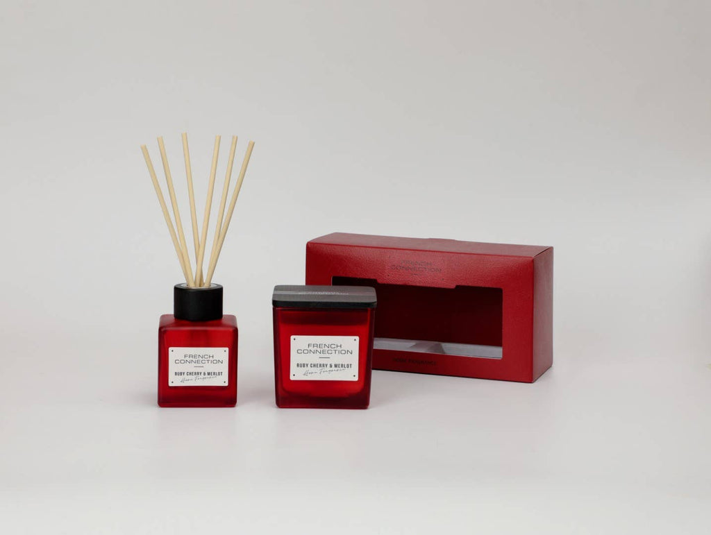 Square Cherry & Merlot Candle and Reed Diffuser Set