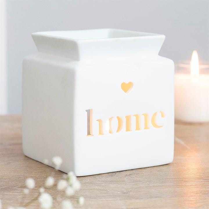 White Home Cutout Ceramic Oil Burner & Wax Melter | Minimalist Home Décor Gift