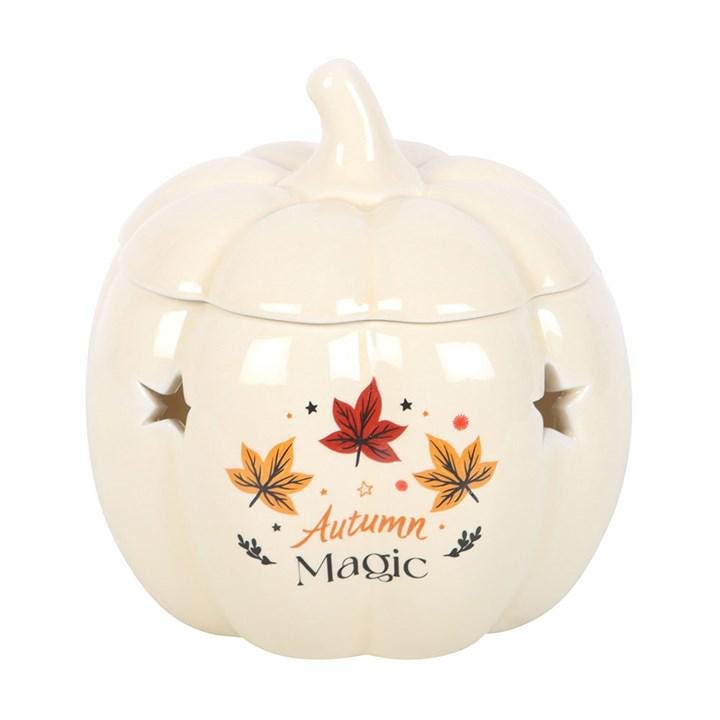 Autumn Magic Pumpkin Oil Burner • Ceramic Pumpkin Wax Melt Warmer • Star Cutout