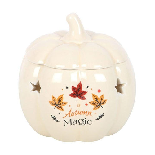 Autumn Magic Pumpkin Oil Burner • Ceramic Pumpkin Wax Melt Warmer • Star Cutout