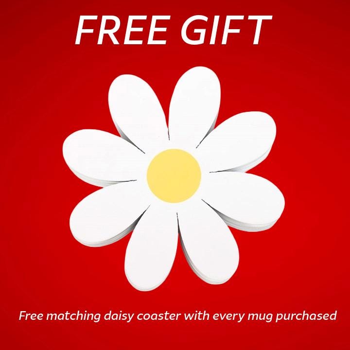 Ceramic Daisy Rounded Mug with Yellow Handle & Free Matching Coaster