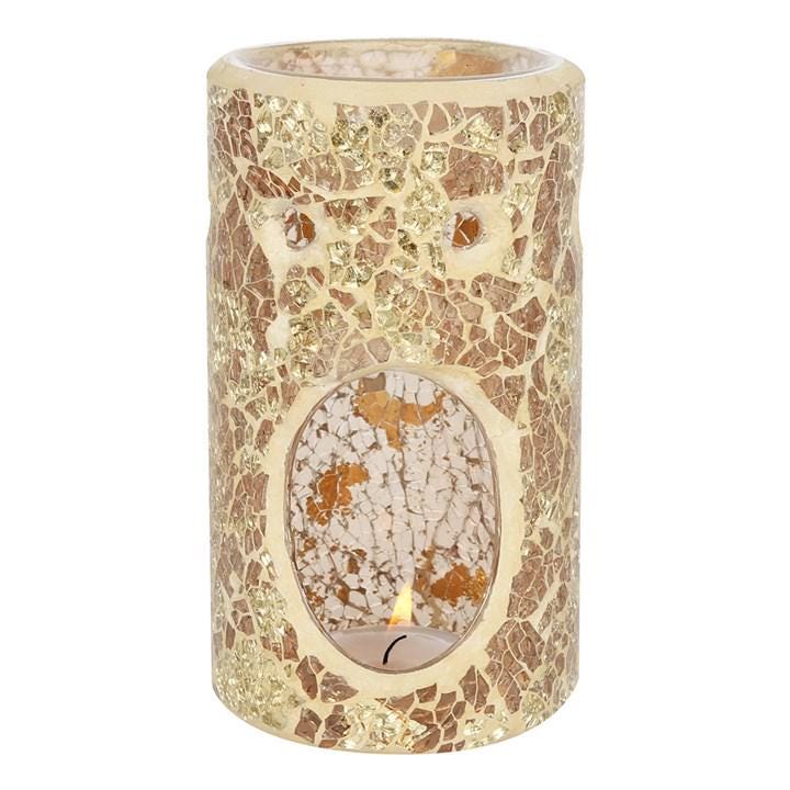 Gold Pillar Crackle Glass Oil Burner | Mosaic Wax Warmer