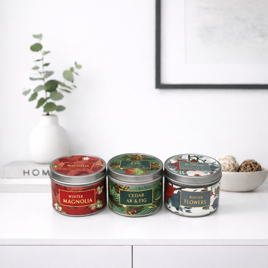 Holiday Floral Candle Gift Set | Winter Magnolia, Cedar & Fig, Snow Flowers