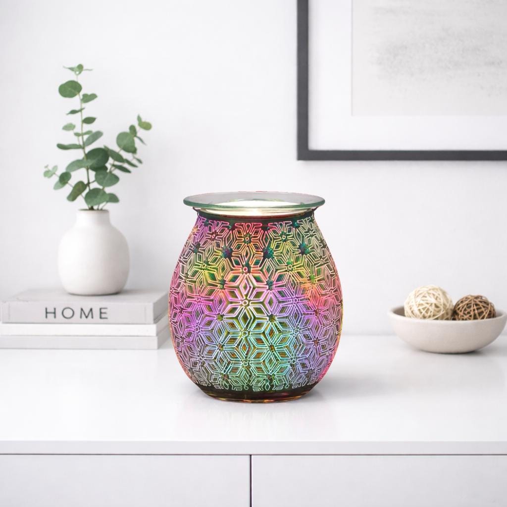 3D Geometric Flower Electric Aroma Lamp | Light Up Wax Melt Warmer | Glass Pattern Oil Burner Gift