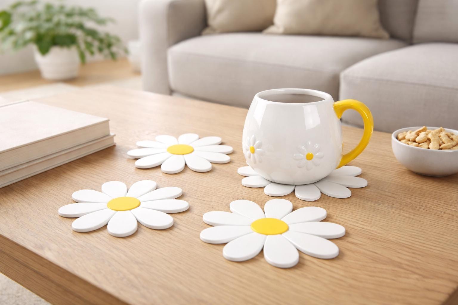 Set of 4 Daisy Coasters, Floral Drink Coasters, Cottage Kitchen Accessories, Spring Home Gift
