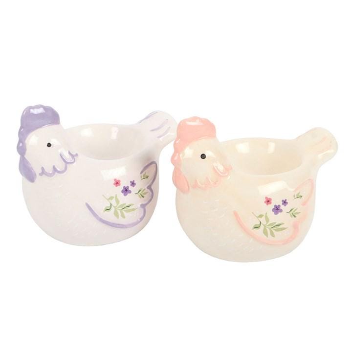 Pair of Ceramic Hen Egg Cups, Chicken Egg Holders, Farmhouse Breakfast Tableware, Kitchen Decor