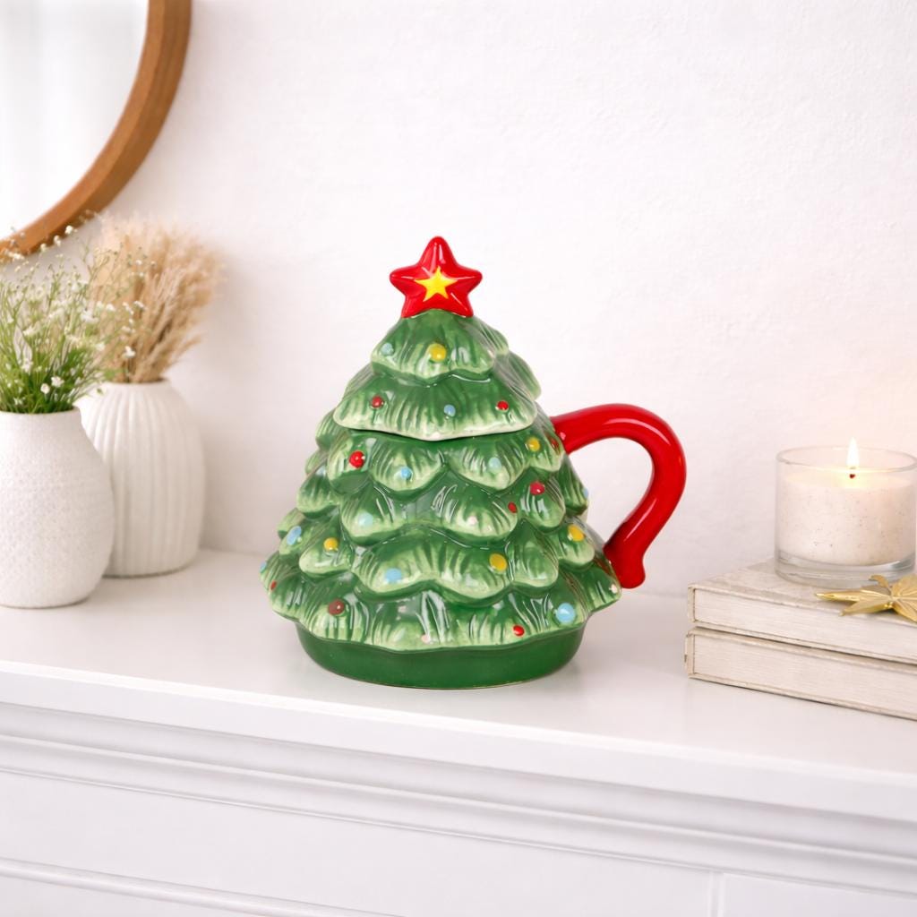 Vintage Christmas Tree Mug with Lid