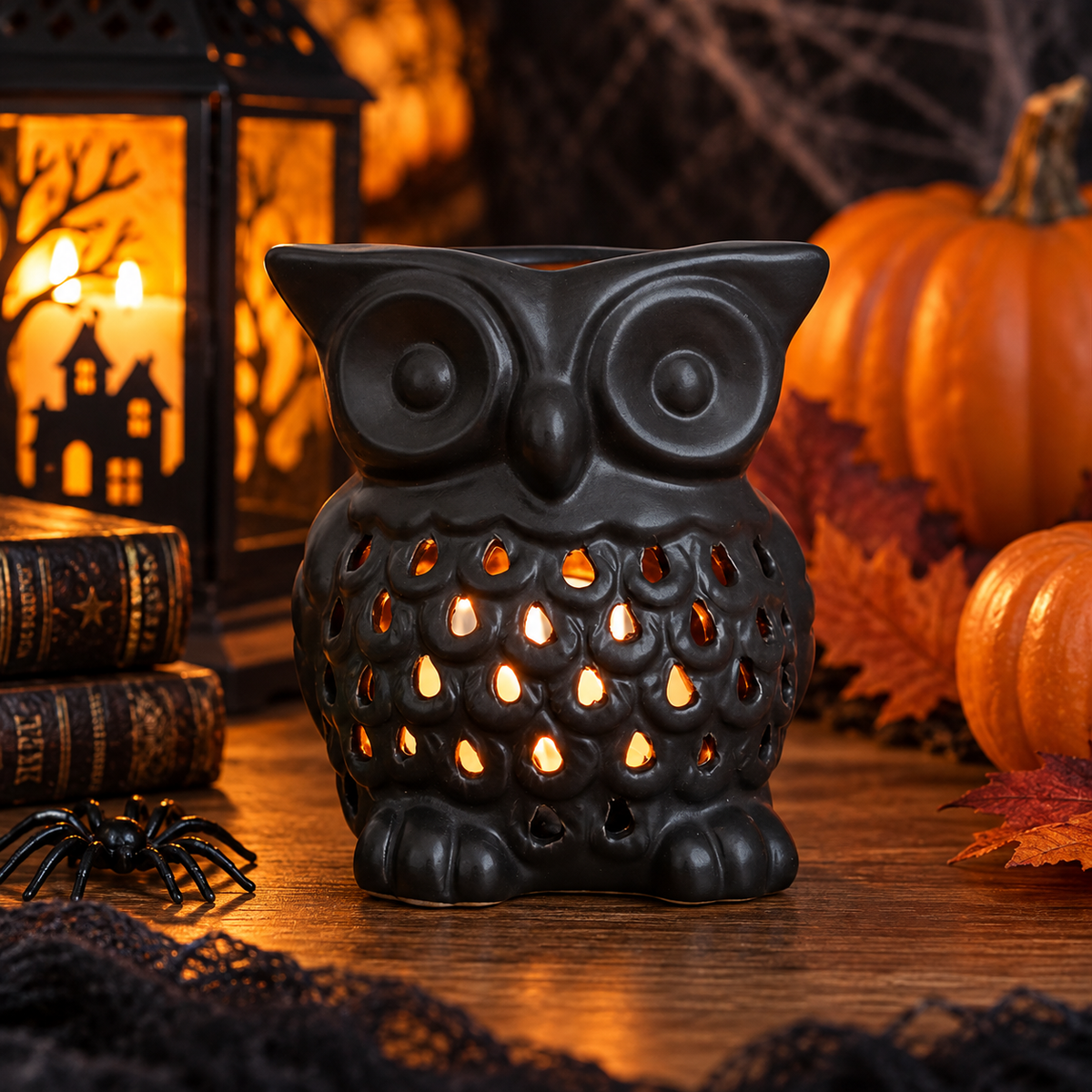 Black Ceramic Owl Tealight Oil Burner & Wax Melt Warmer