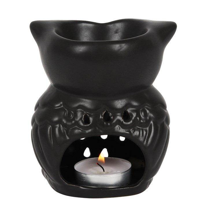 Black Ceramic Owl Tealight Oil Burner & Wax Melt Warmer