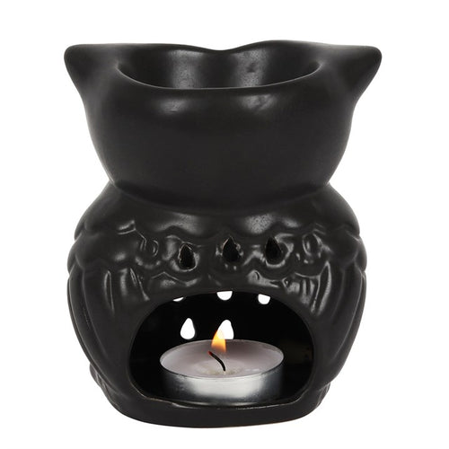 Black Ceramic Owl Tealight Oil Burner & Wax Melt Warmer
