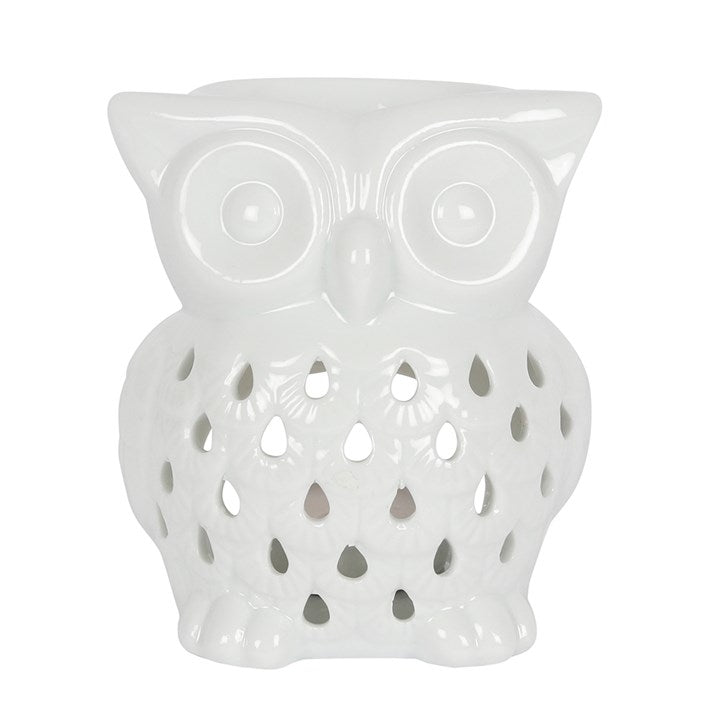 White Ceramic Owl Tealight Oil Burner & Wax Melt Warmer