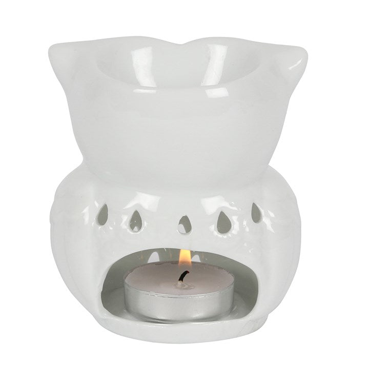 White Ceramic Owl Tealight Oil Burner & Wax Melt Warmer
