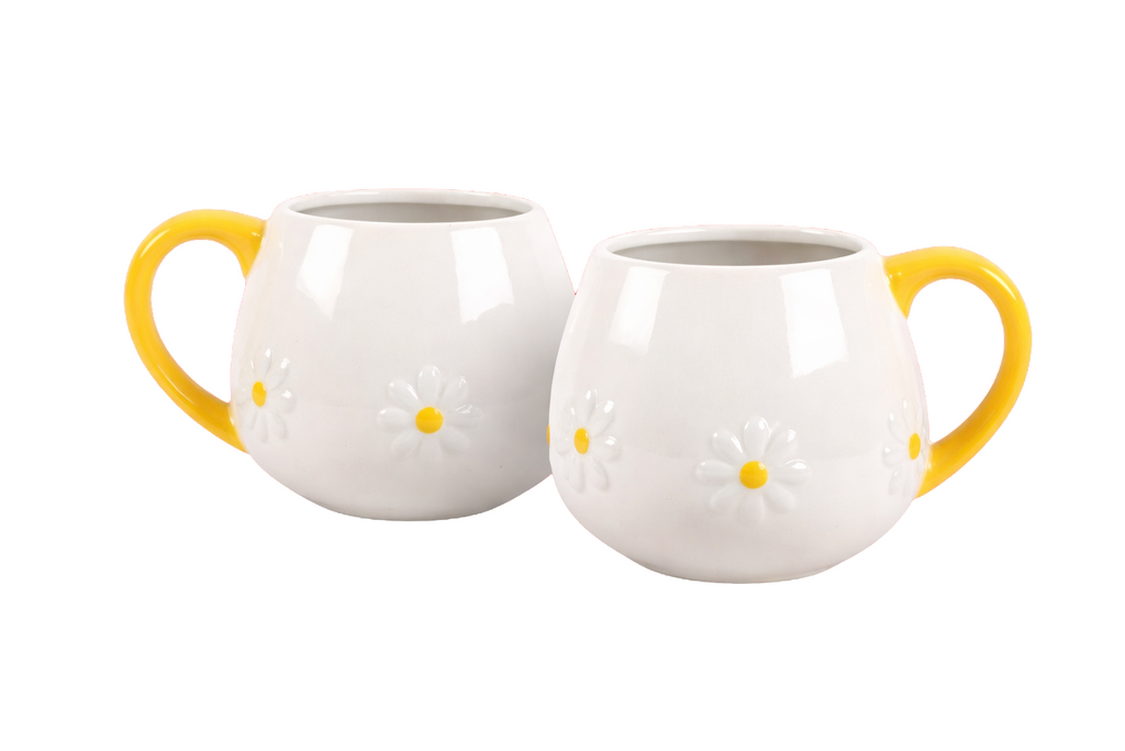 Set of 2 Daisy Rounded Mugs, Giftable, Spring Kitchen Decor