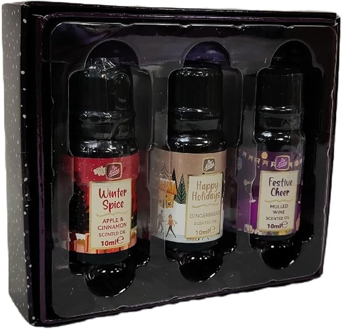 Pan Aroma Set of 3 10ml Scented Oils, Gingerbread, Apple & Cinnamon & Mulled Wine