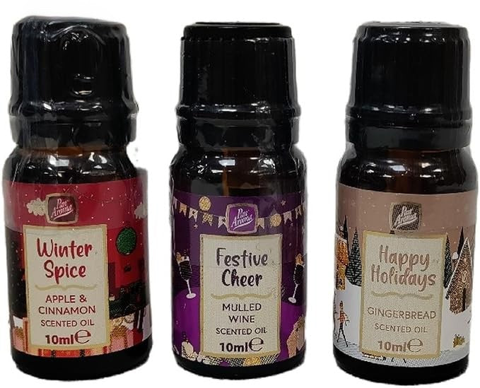 Pan Aroma Set of 3 10ml Scented Oils, Gingerbread, Apple & Cinnamon & Mulled Wine