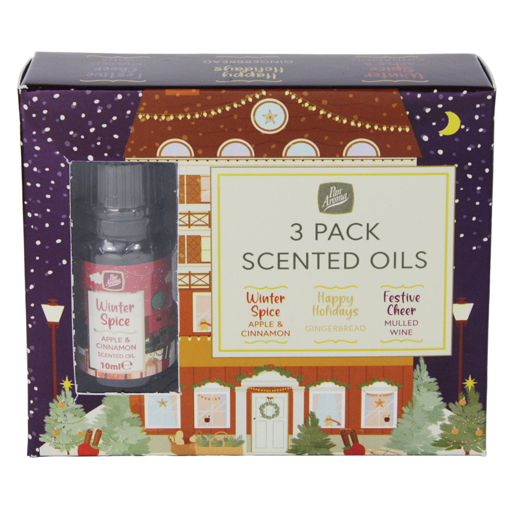 Pan Aroma Set of 3 10ml Scented Oils, Gingerbread, Apple & Cinnamon & Mulled Wine