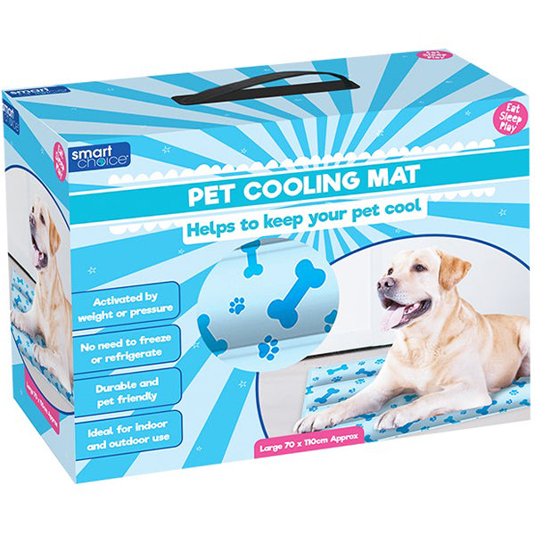 Smart Choice Large Pet Cooling Mat 70 x 110cm for Dogs & Pets with Blue Paw & Bone Pattern