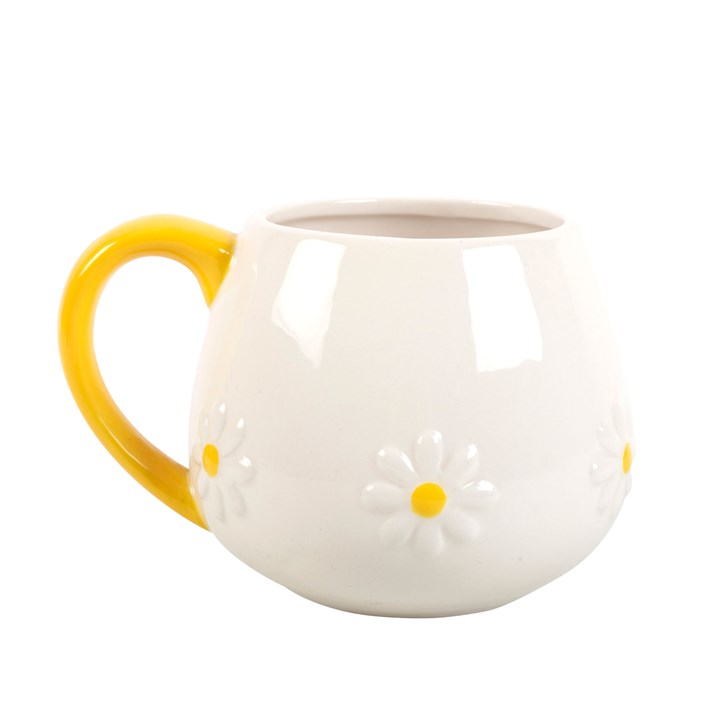 Ceramic Daisy Rounded Mug with Yellow Handle