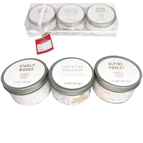 Gold Leaves Scented Candle Gift Set | Starlit Woods, Country Holiday, Alpine Forest