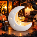 White Crescent Moon Oil Burner with Hanging Gold Dish | Celestial Aromatherapy Burner