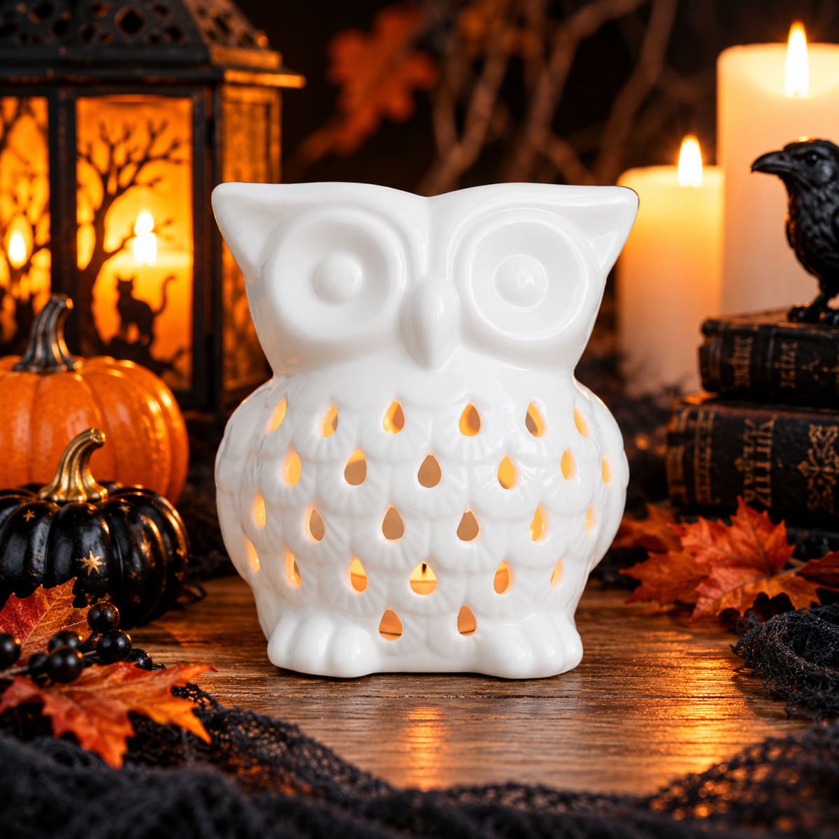 White Ceramic Owl Tealight Oil Burner & Wax Melt Warmer